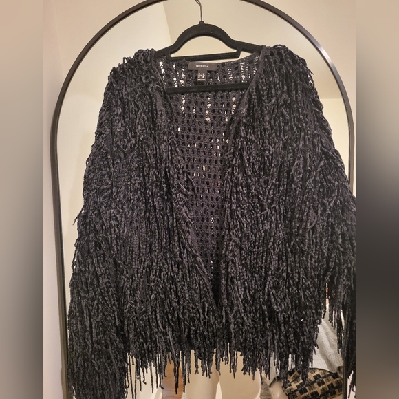 Black Fringe Oversized Cardigan, Forever 21, Sz 3x - Picture 6 of 8